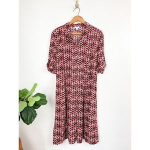 J. Jill Women’s Red Print Roll Tab Sleeve Button Down Dress Sz 14